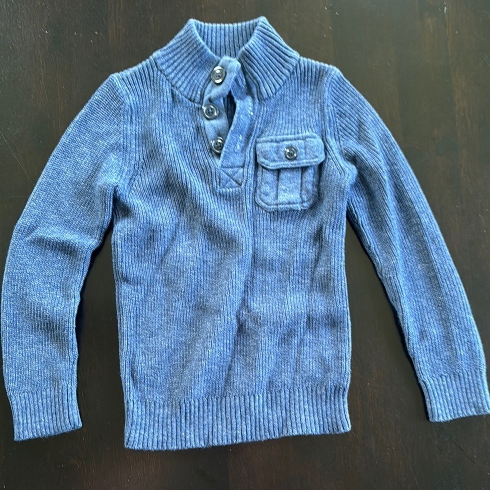 GAP Blue Mock Neck Sweater with Ribbed Texture